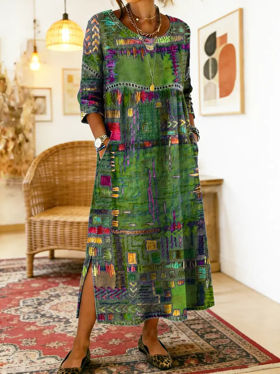 Lucía - Vestido midi de patchwork artístico