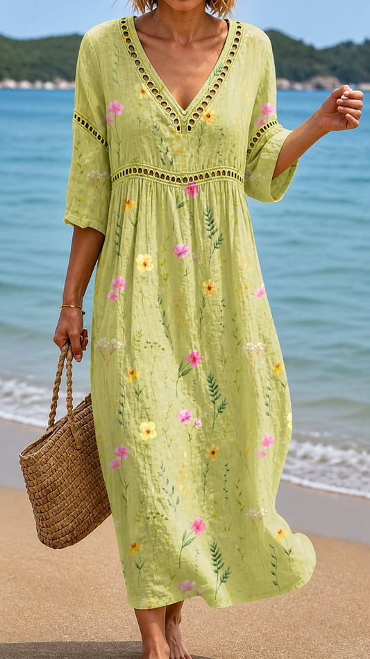 Light Green Midi Dress with Delicate Flowers