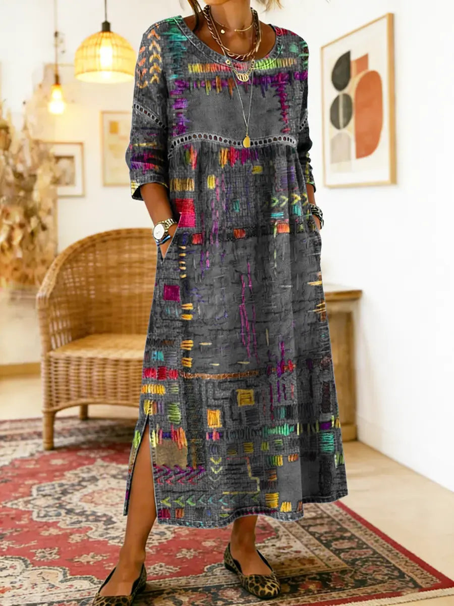 Lucía - Vestido midi de patchwork artístico