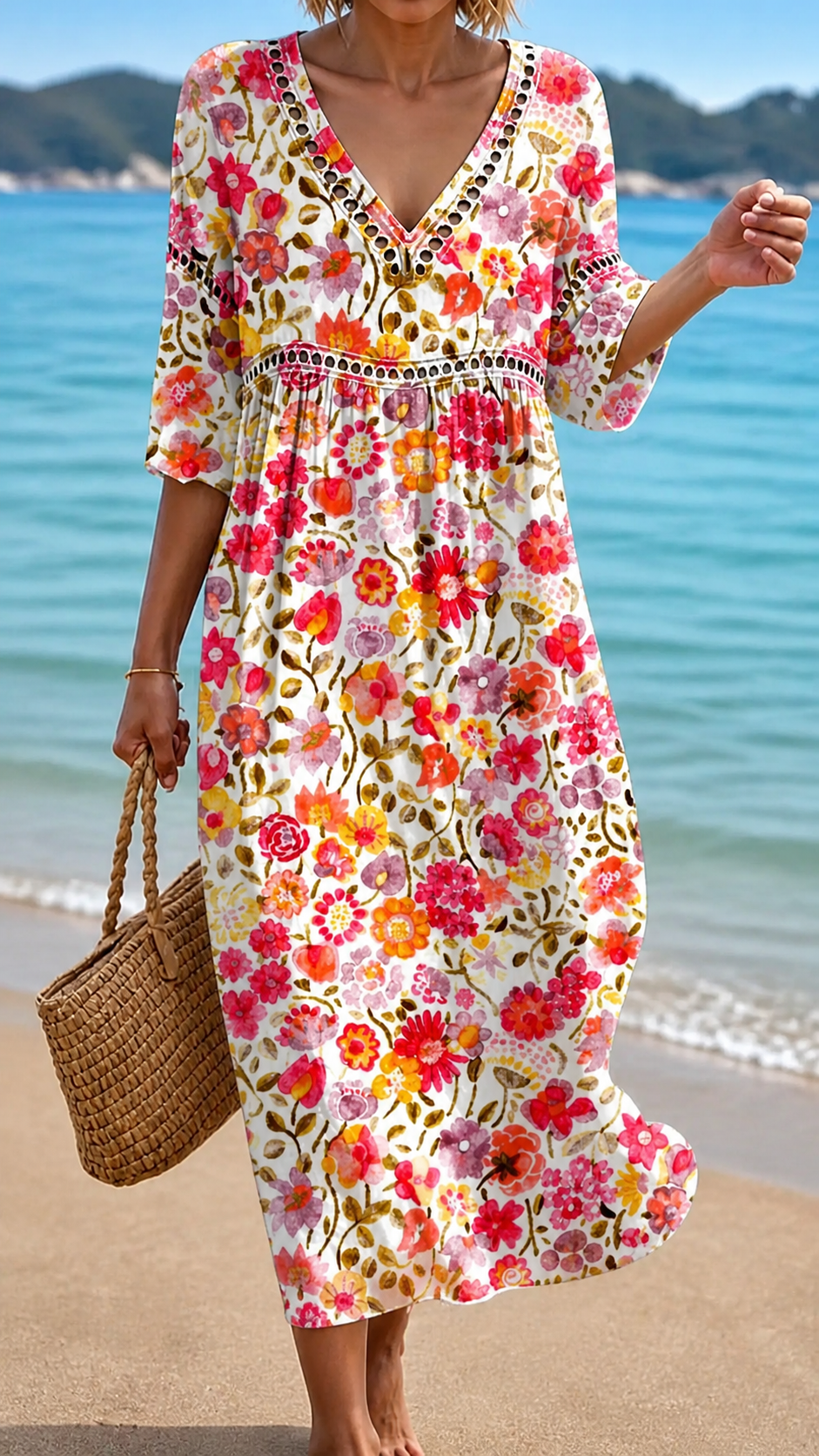 Soft Summer Midi Dress with Vibrant Floral Print