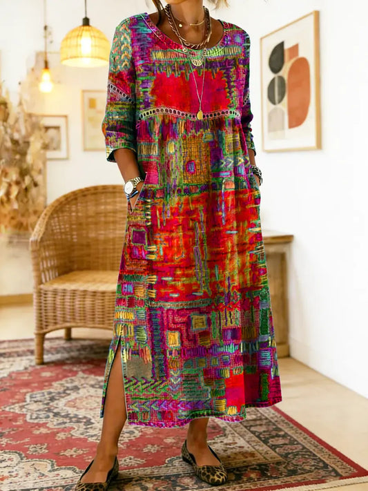 Lucía - Vestido midi de patchwork artístico