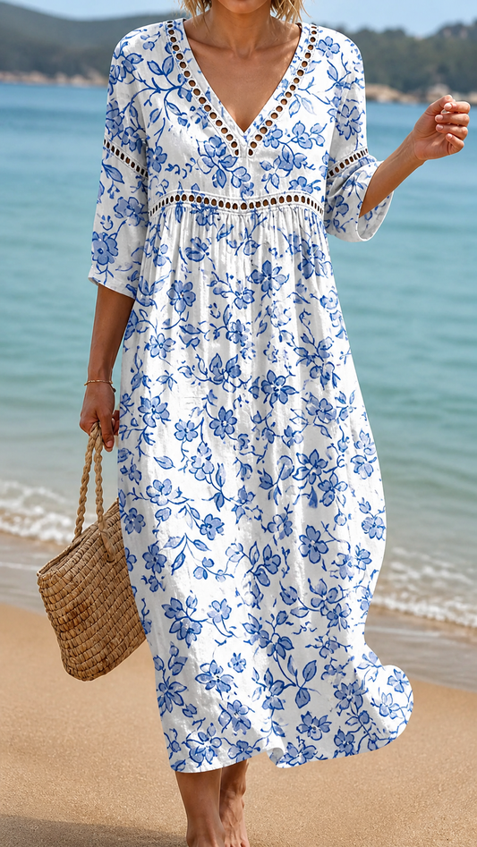Classic Blue Floral Beach Dress