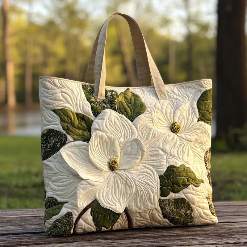 Bolso Artisanal Acolchado - Lirios Blancos Elegantes