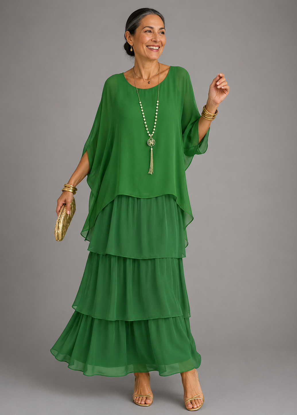 Valentina - Elegante vestido maxi de capas