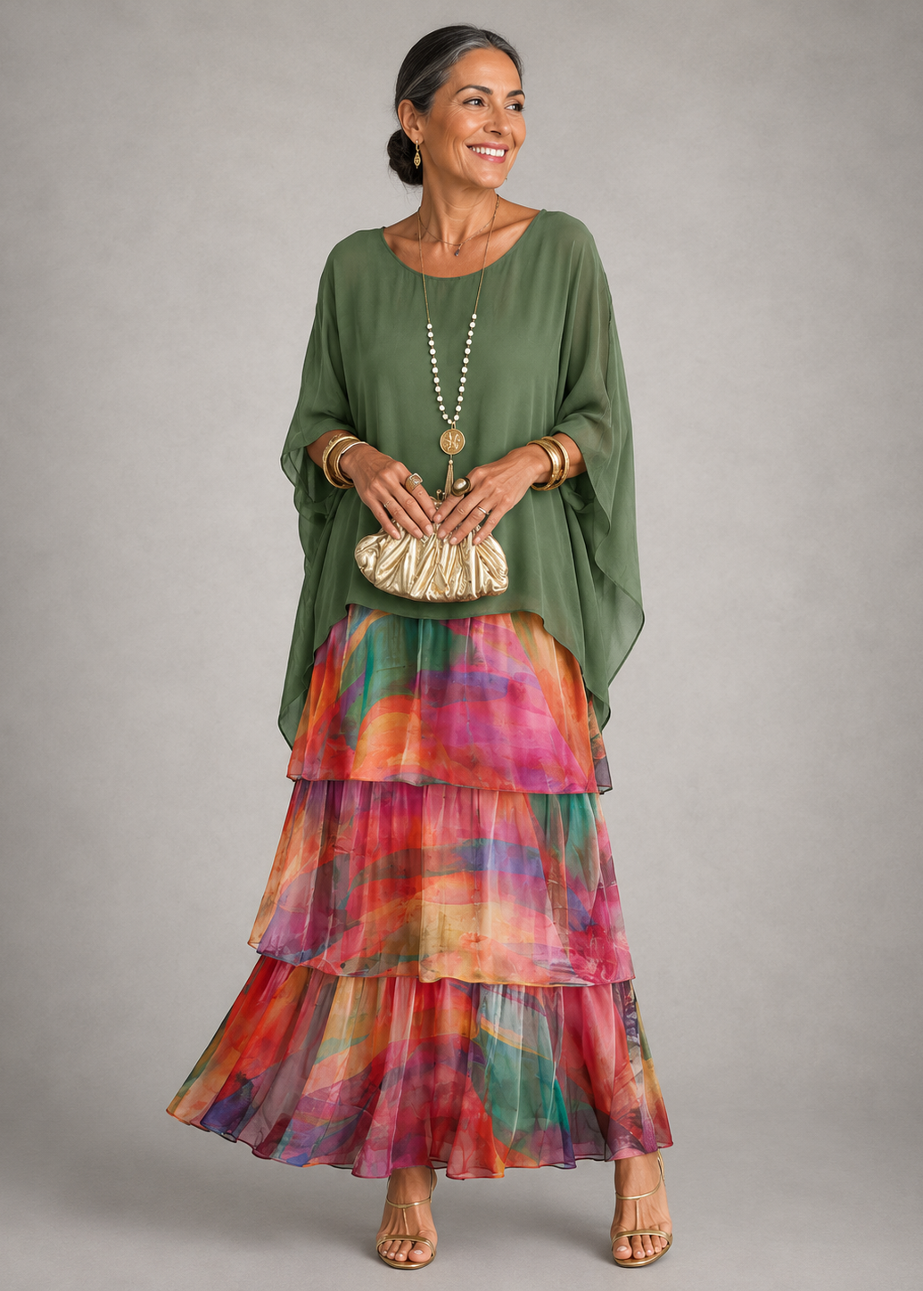 Valentina - Elegante vestido maxi de capas