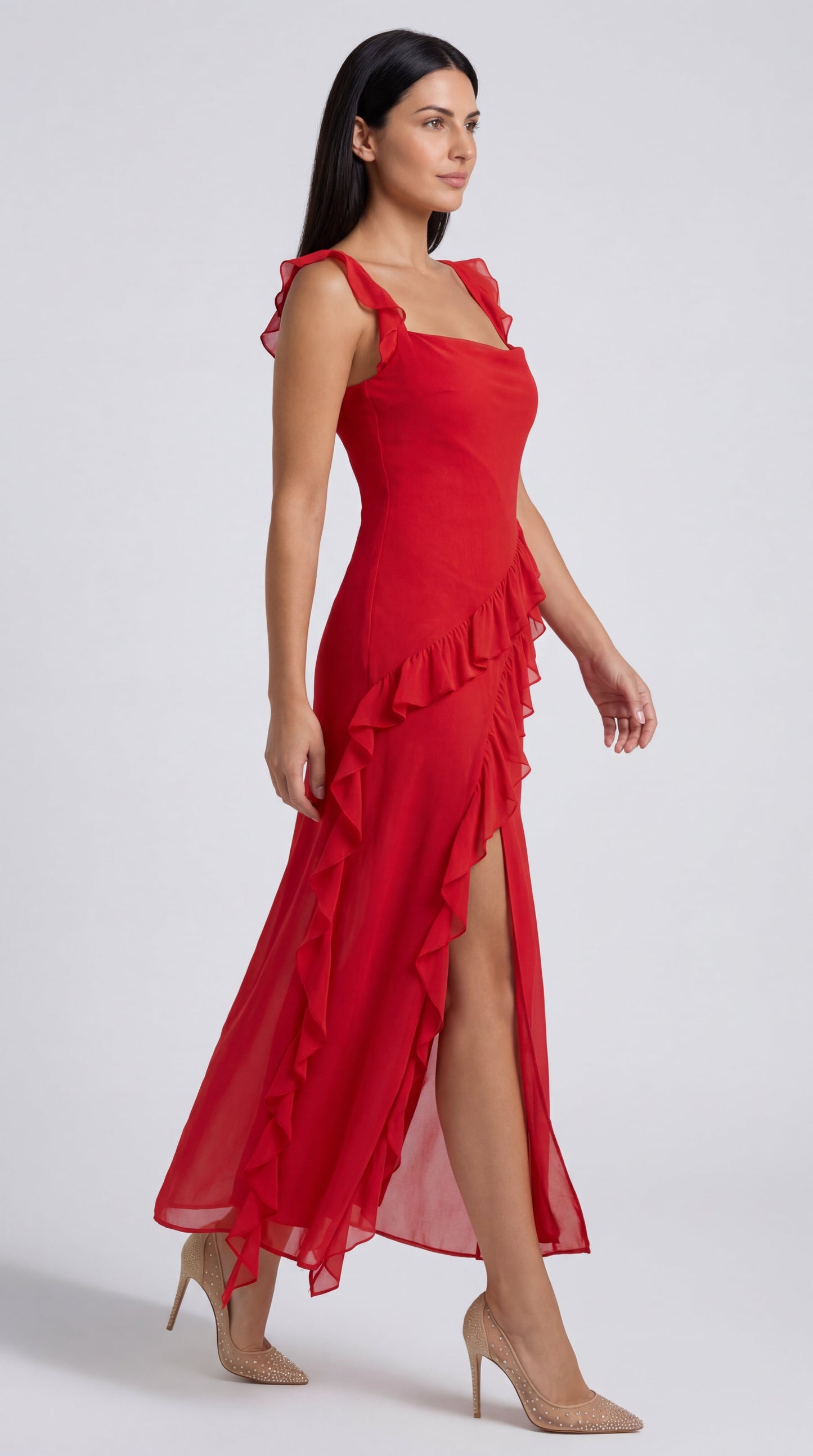 Vestido largo de Susan con volantes