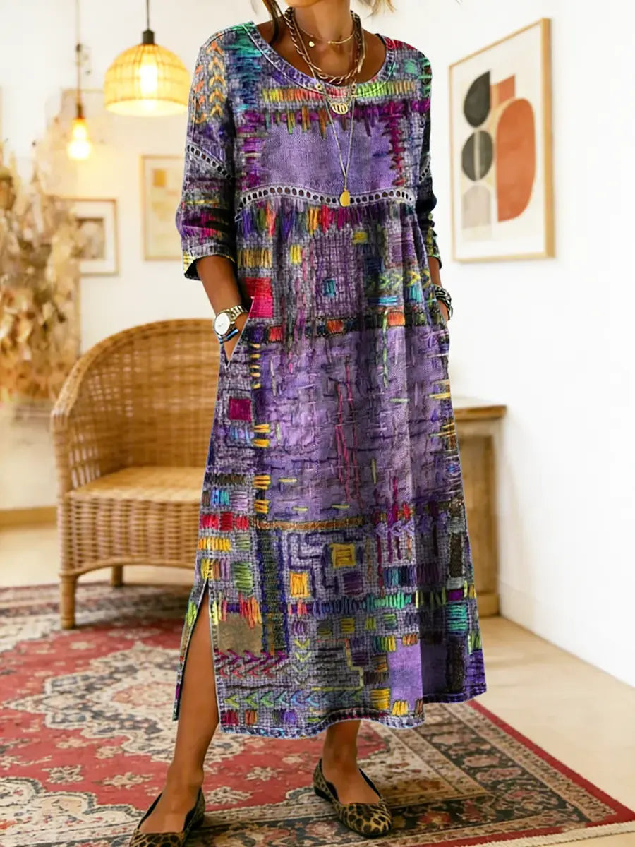 Lucía - Vestido midi de patchwork artístico