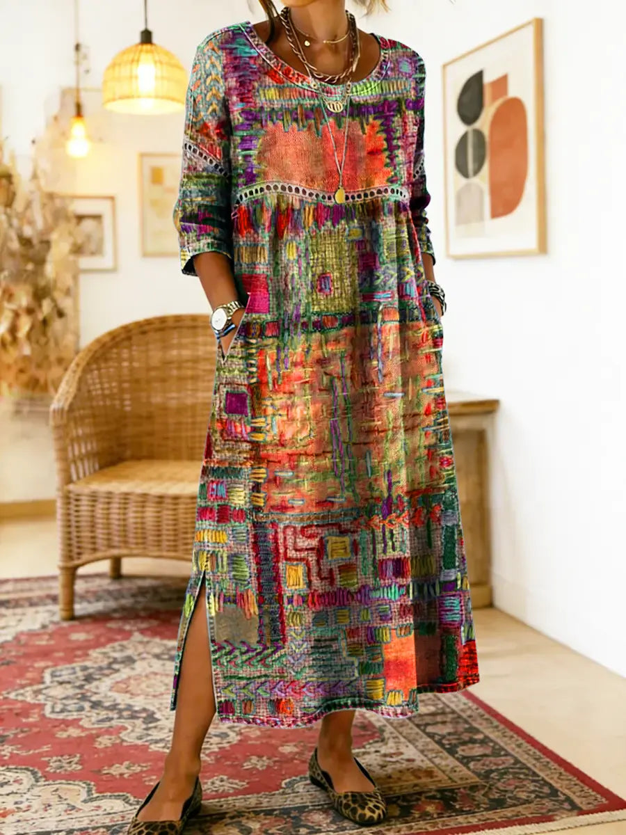 Lucía - Vestido midi de patchwork artístico
