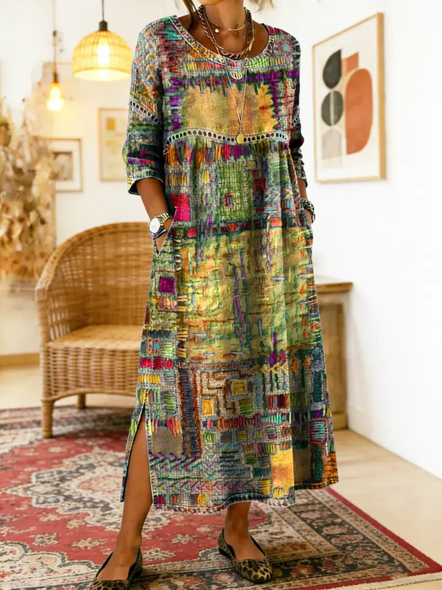 Lucía - Vestido midi de patchwork artístico
