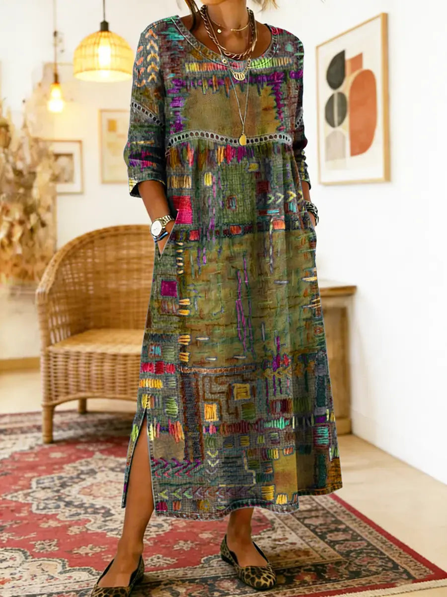 Lucía - Vestido midi de patchwork artístico