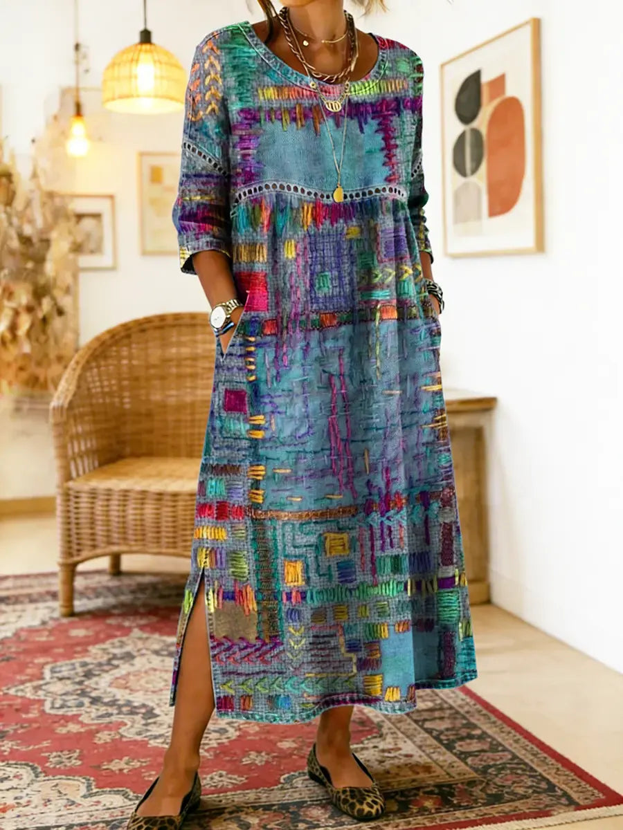 Lucía - Vestido midi de patchwork artístico