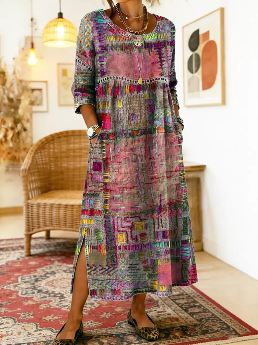 Lucía - Vestido midi de patchwork artístico