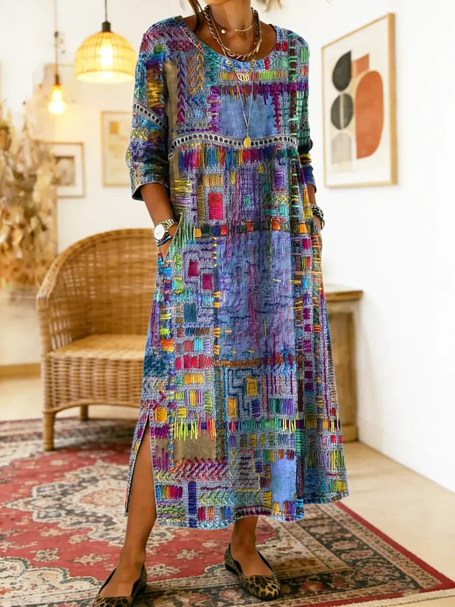Lucía - Vestido midi de patchwork artístico