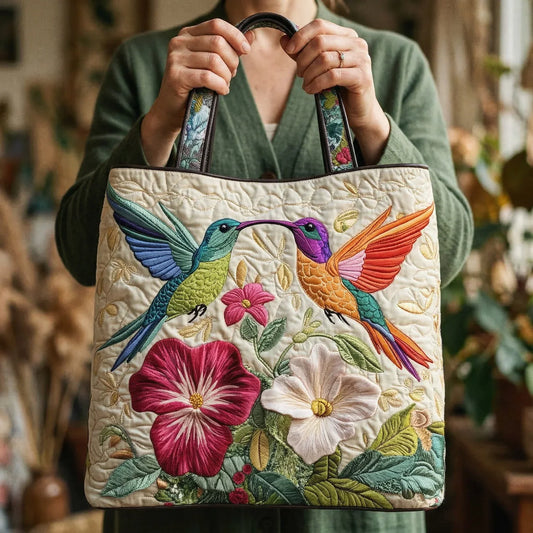 Bolsa Acolchada - Colibrí y Flores Blancas