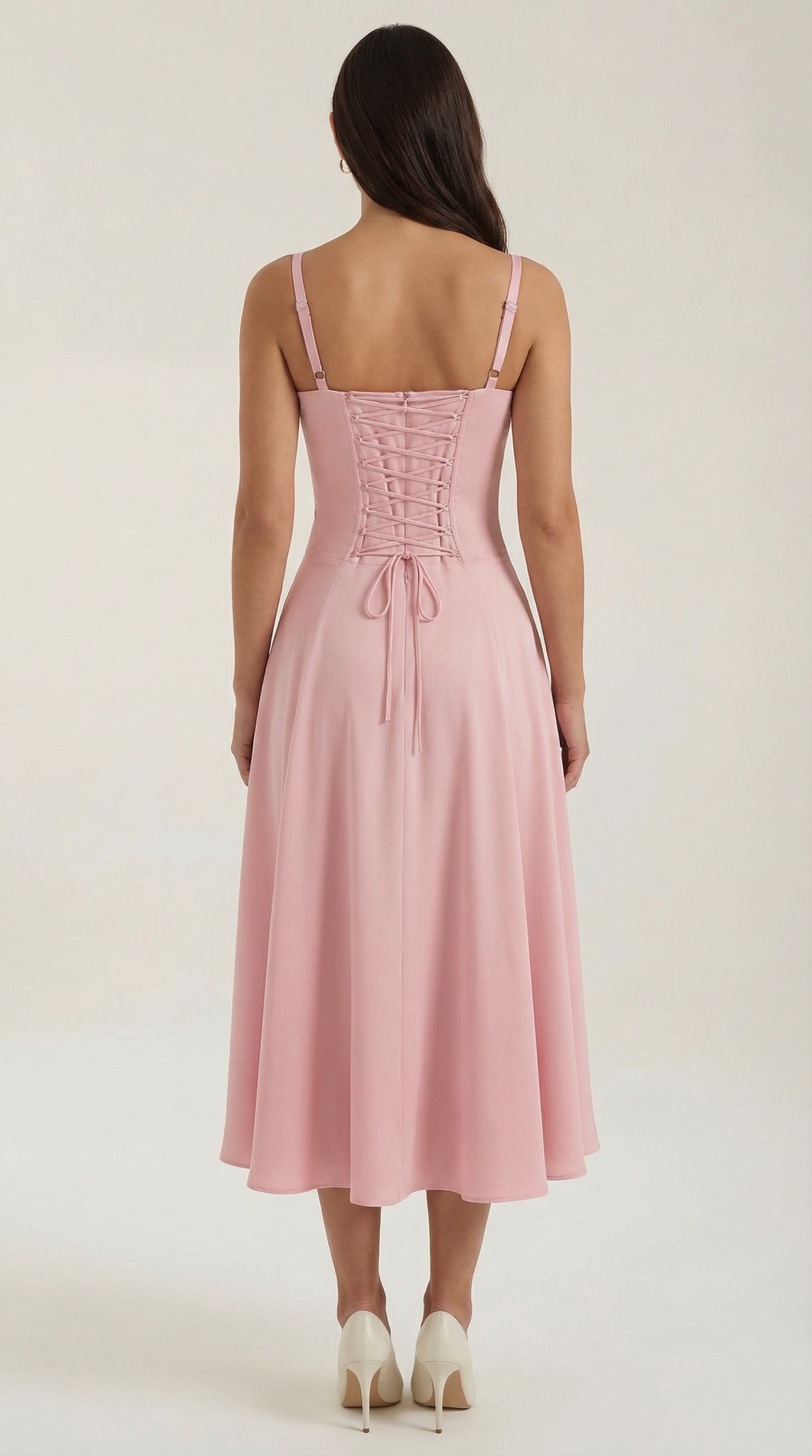 Vestido midi de color jade con cordones